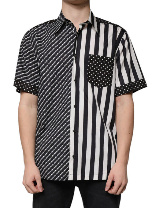 Dolce & Gabbana Men's Regular Fit Short-Sleeve Cotton Shirt - Black White Striped