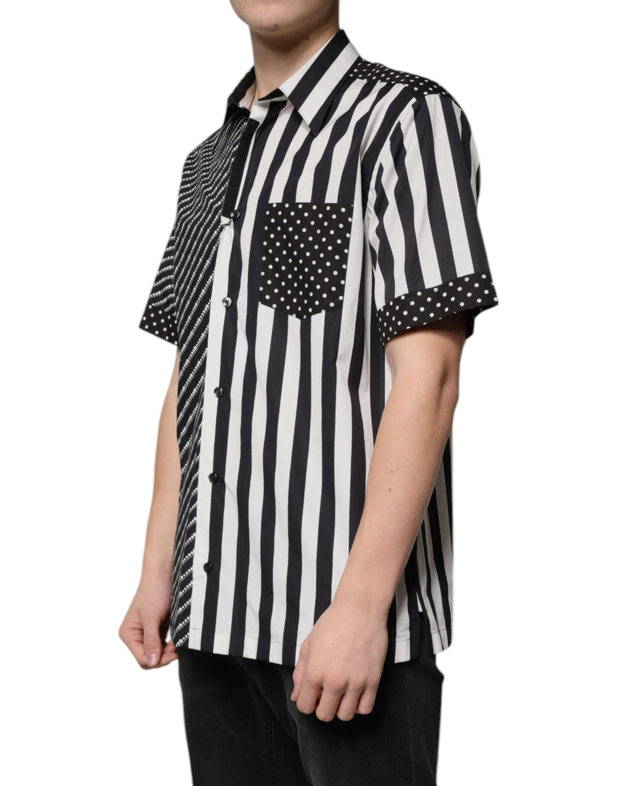 Dolce & Gabbana Men's Regular Fit Short-Sleeve Cotton Shirt - Black White Striped