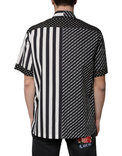 Dolce & Gabbana Men's Regular Fit Short-Sleeve Cotton Shirt - Black White Striped