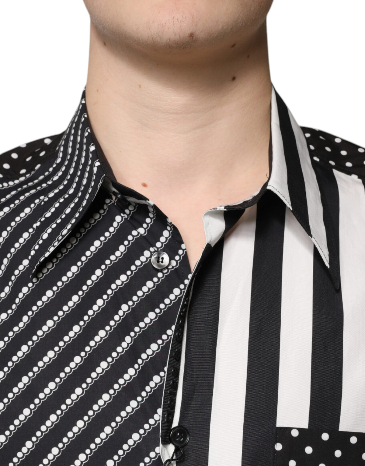 Dolce & Gabbana Men's Regular Fit Short-Sleeve Cotton Shirt - Black White Striped