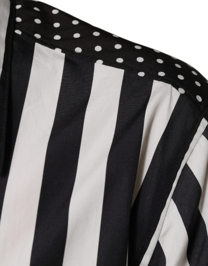 Dolce & Gabbana Men's Regular Fit Short-Sleeve Cotton Shirt - Black White Striped