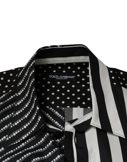 Dolce & Gabbana Men's Regular Fit Short-Sleeve Cotton Shirt - Black White Striped