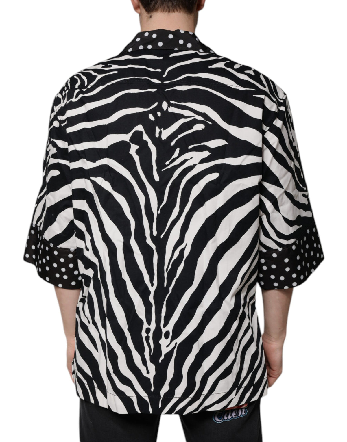 Dolce & Gabbana Men's Oversized Stretch Cotton & Nylon Shirt - Animal Black White Zebra Print