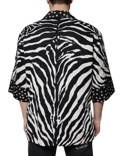 Dolce & Gabbana Men's Oversized Stretch Cotton & Nylon Shirt - Animal Black White Zebra Print
