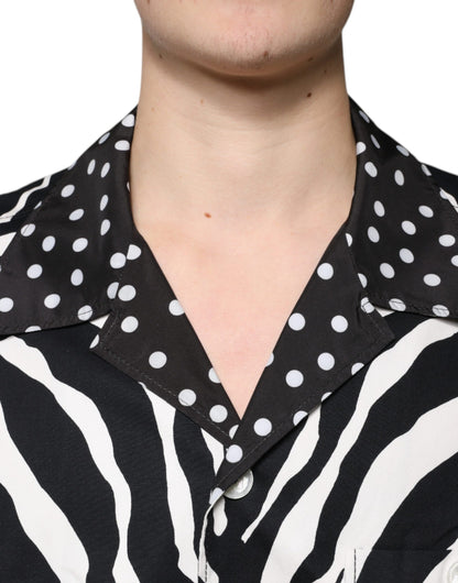 Dolce & Gabbana Men's Oversized Stretch Cotton & Nylon Shirt - Animal Black White Zebra Print