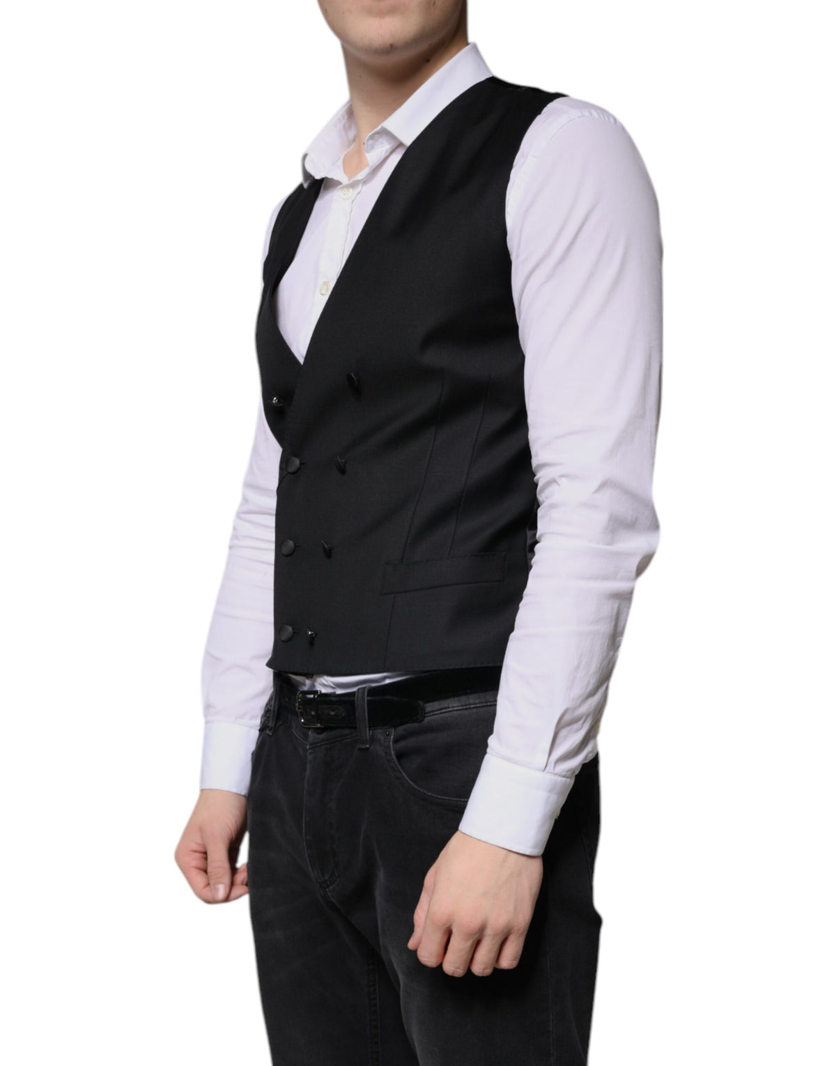 Dolce & Gabbana Men's Virgin Wool Polyester & Silk Vest - Black
