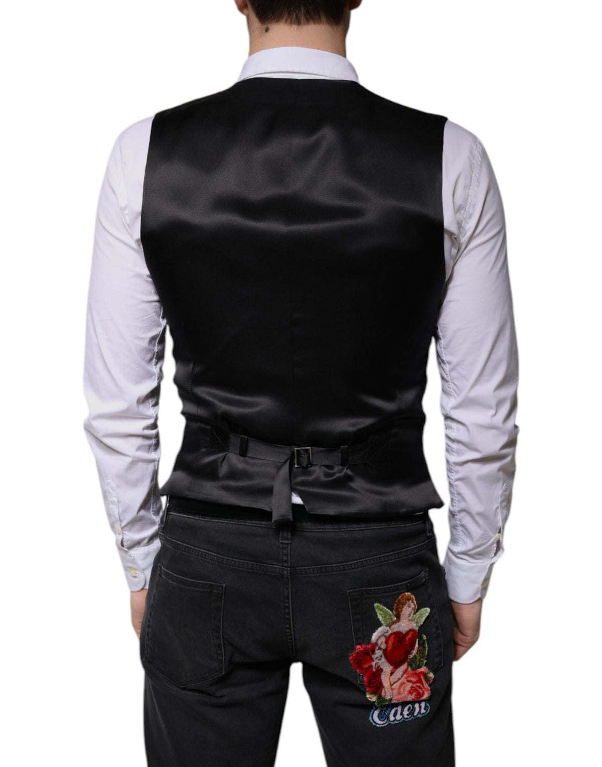 Dolce & Gabbana Men's Virgin Wool Polyester & Silk Vest - Black