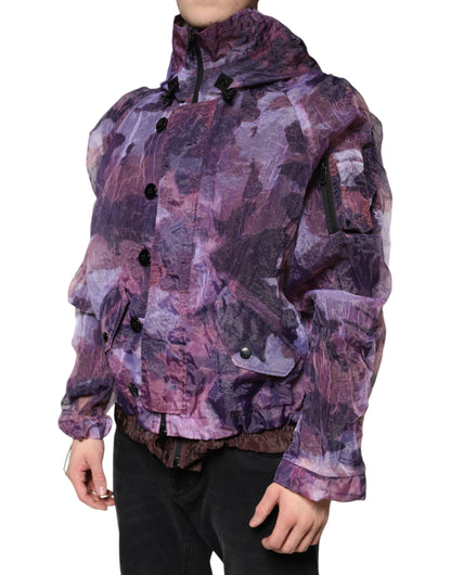 Dolce & Gabbana Men's Blouson Nylon Polyester & Viscose Hooded Jacket - Purple Camouflage