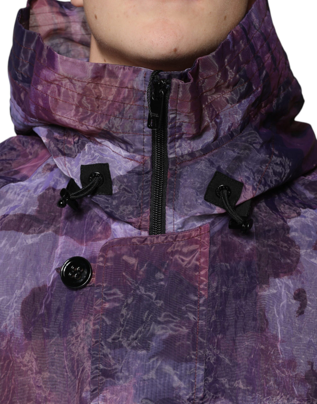 Dolce & Gabbana Men's Blouson Nylon Polyester & Viscose Hooded Jacket - Purple Camouflage