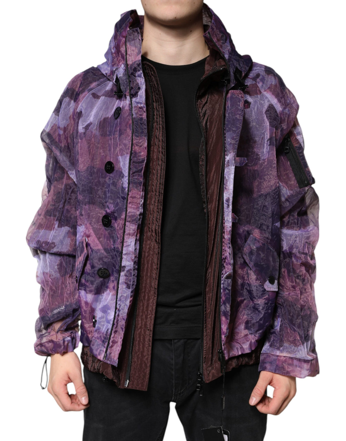 Dolce & Gabbana Men's Blouson Nylon Polyester & Viscose Hooded Jacket - Purple Camouflage