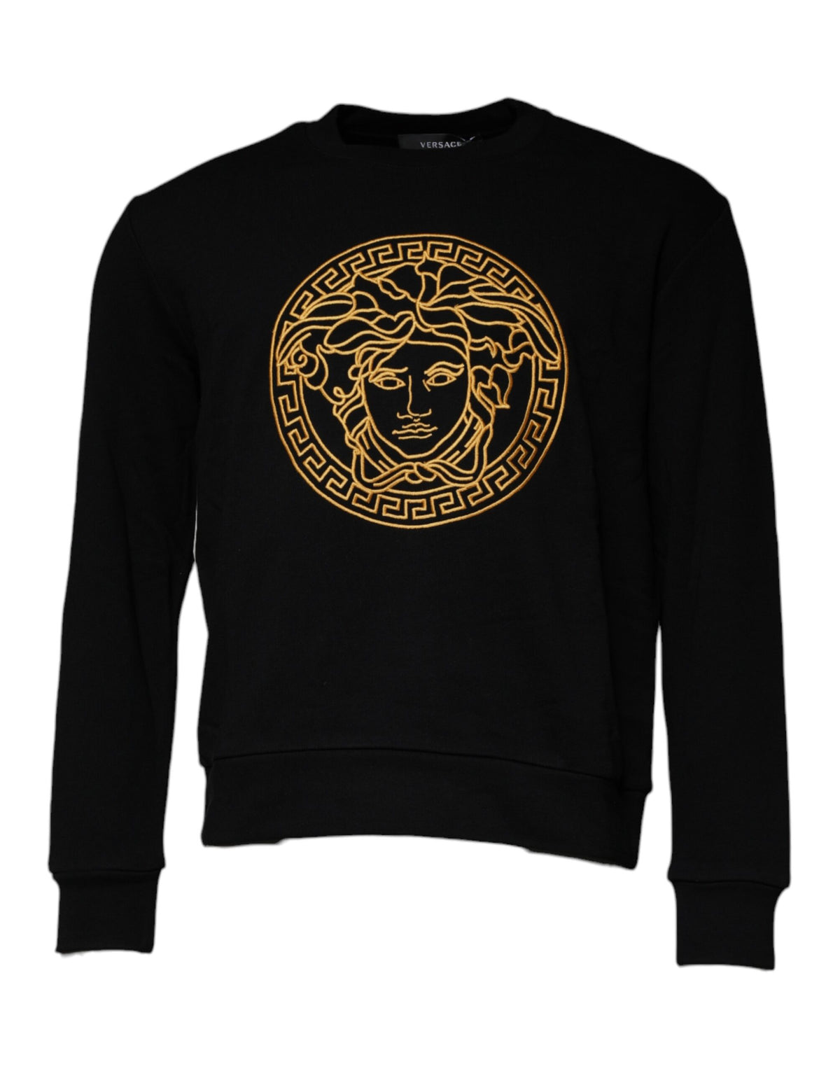 Versace Medusa Men's Crew Neck Cotton Sweater - Black Gold
