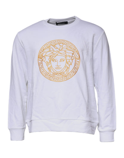 Versace Medusa Men's Crew Neck Cotton Sweater - Gold White