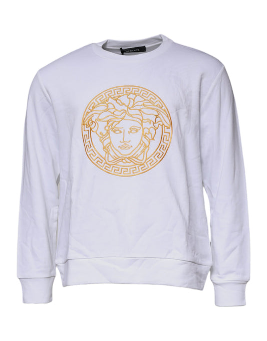 Versace Medusa Men's Crew Neck Cotton Sweater - Gold White