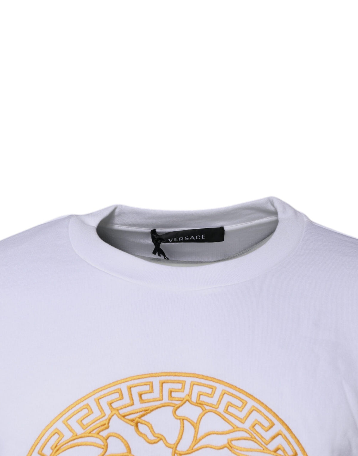 Versace Medusa Men's Crew Neck Cotton Sweater - Gold White