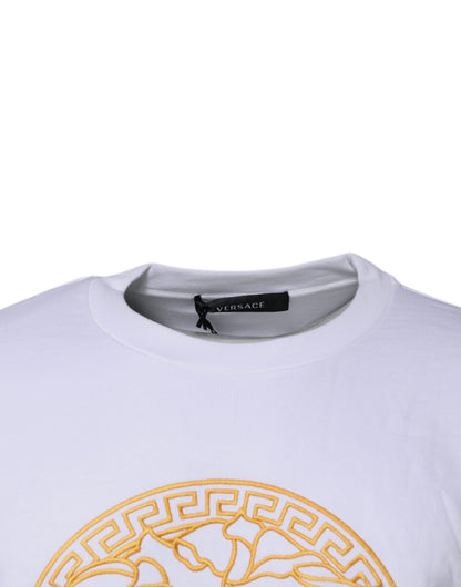 Versace Medusa Men's Crew Neck Cotton Sweater - Gold White