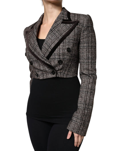 Dolce & Gabbana Women's Crop Top Cotton Nylon Polyester & Alpaca Wool Jacket - Brown Plaid