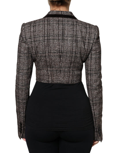 Dolce & Gabbana Women's Crop Top Cotton Nylon Polyester & Alpaca Wool Jacket - Brown Plaid