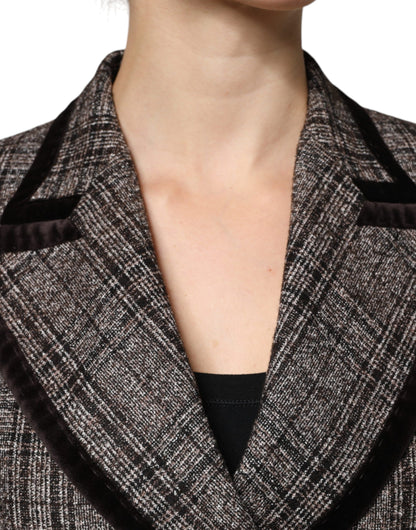 Dolce & Gabbana Women's Crop Top Cotton Nylon Polyester & Alpaca Wool Jacket - Brown Plaid