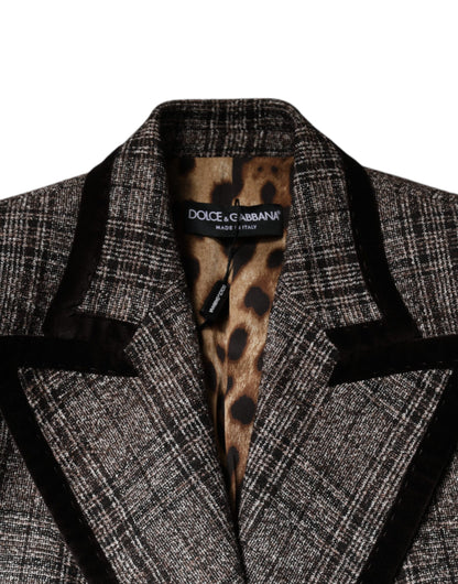 Dolce & Gabbana Women's Crop Top Cotton Nylon Polyester & Alpaca Wool Jacket - Brown Plaid
