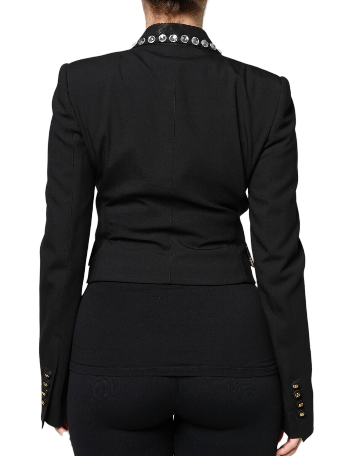 Dolce & Gabbana Women's Double Breasted Virgin Wool Silk Polyester & Crystal Blazer - Black