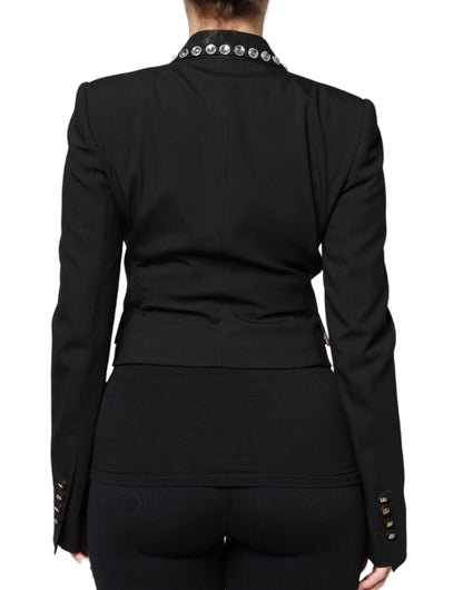 Dolce & Gabbana Women's Double Breasted Virgin Wool Silk Polyester & Crystal Blazer - Black