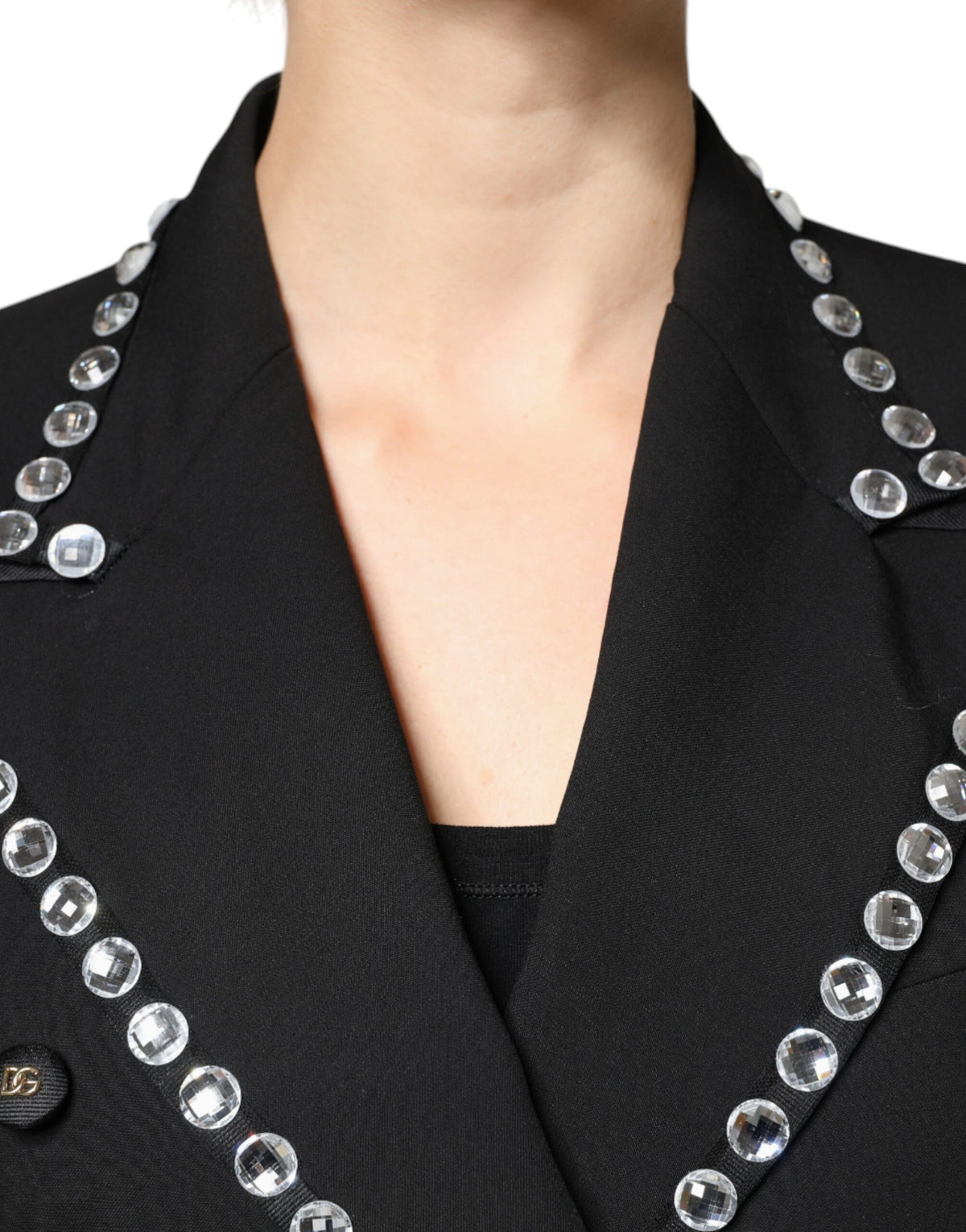 Dolce & Gabbana Women's Double Breasted Virgin Wool Silk Polyester & Crystal Blazer - Black