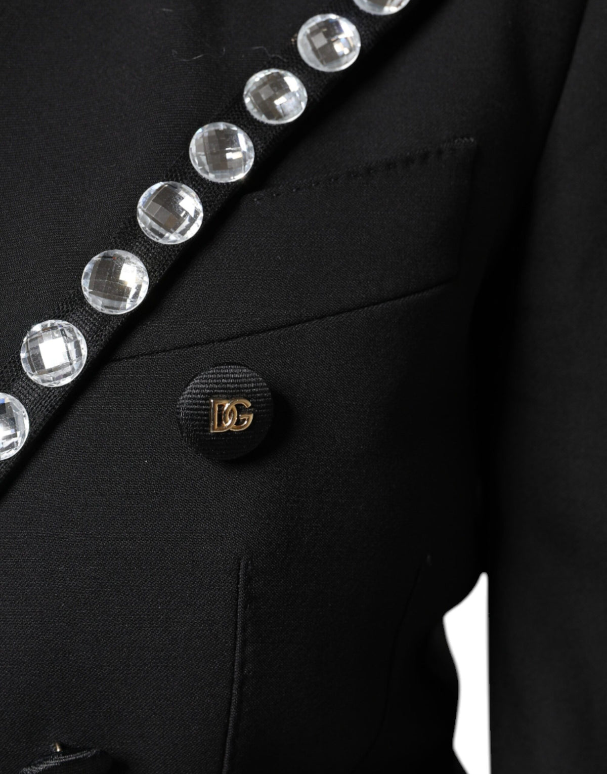 Dolce & Gabbana Women's Double Breasted Virgin Wool Silk Polyester & Crystal Blazer - Black