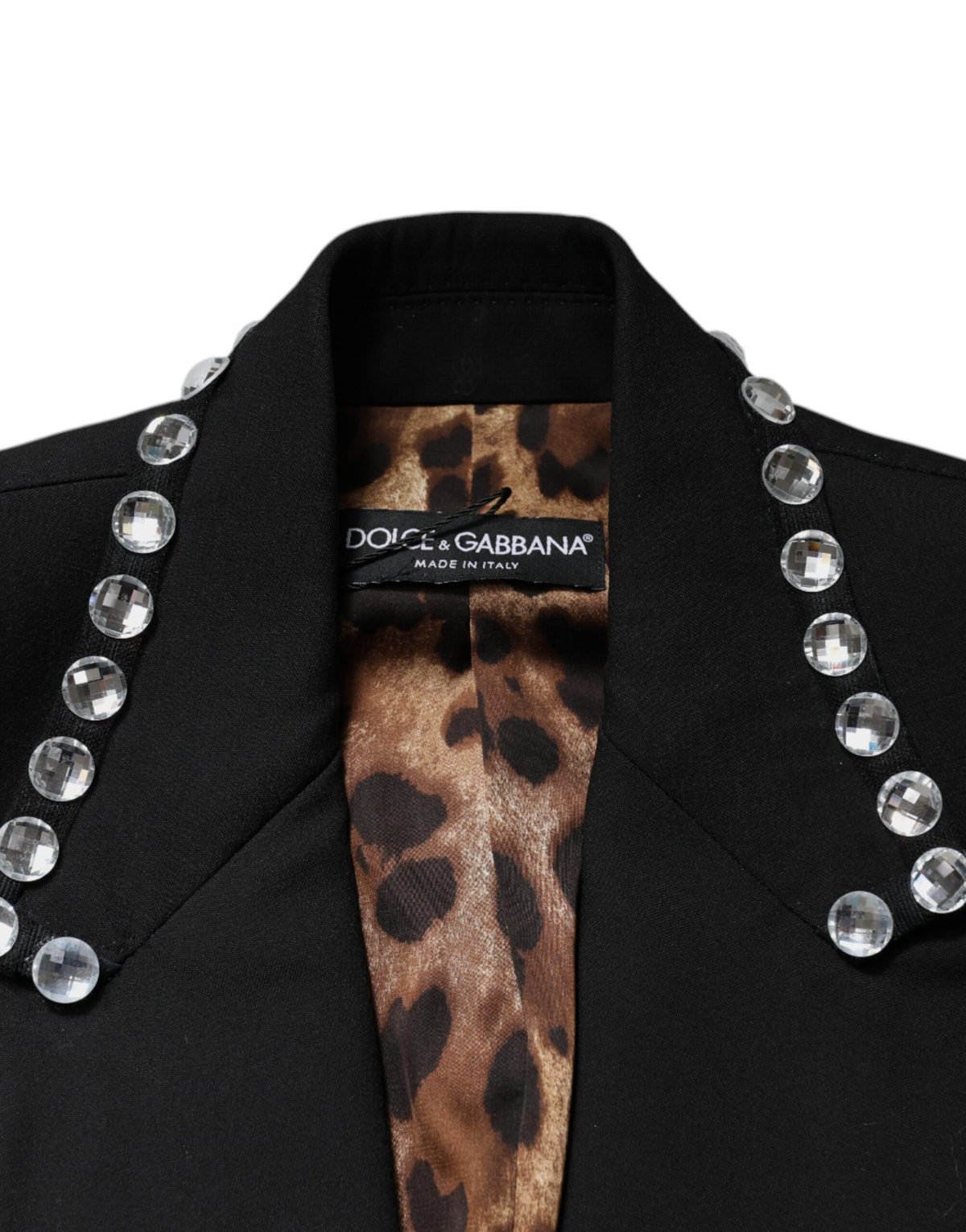 Dolce & Gabbana Women's Double Breasted Virgin Wool Silk Polyester & Crystal Blazer - Black