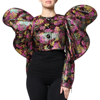 Dolce & Gabbana Women's Crop Top Elastane Nylon Polyester & Silk Blazer - Multicolor Floral Jacquard Print