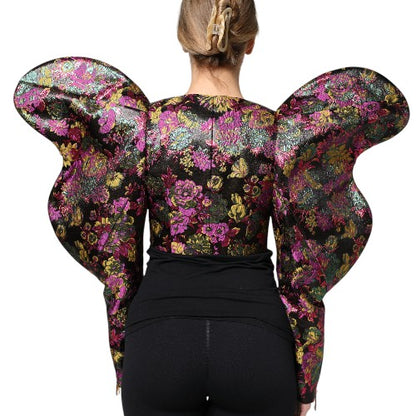 Dolce & Gabbana Women's Crop Top Elastane Nylon Polyester & Silk Blazer - Multicolor Floral Jacquard Print