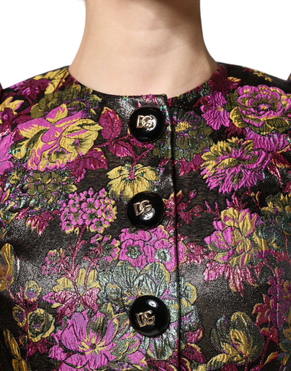 Dolce & Gabbana Women's Crop Top Elastane Nylon Polyester & Silk Blazer - Multicolor Floral Jacquard Print