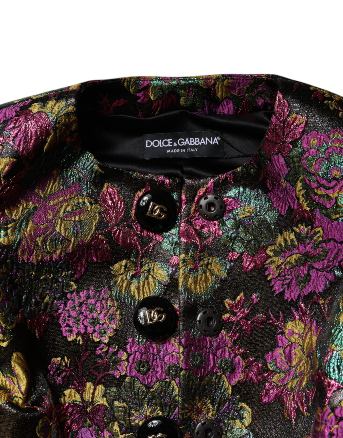 Dolce & Gabbana Women's Crop Top Elastane Nylon Polyester & Silk Blazer - Multicolor Floral Jacquard Print