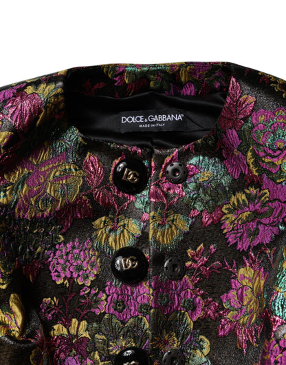 Dolce & Gabbana Women's Crop Top Elastane Nylon Polyester & Silk Blazer - Multicolor Floral Jacquard Print