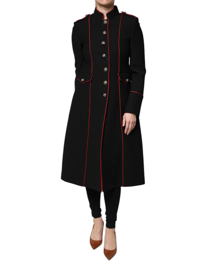 Dolce & Gabbana Women's Single Breasted Virgin Wool Silk Nylon & Elastane Trench Coat - Black Red