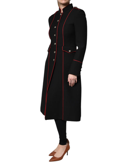 Dolce & Gabbana Women's Single Breasted Virgin Wool Silk Nylon & Elastane Trench Coat - Black Red