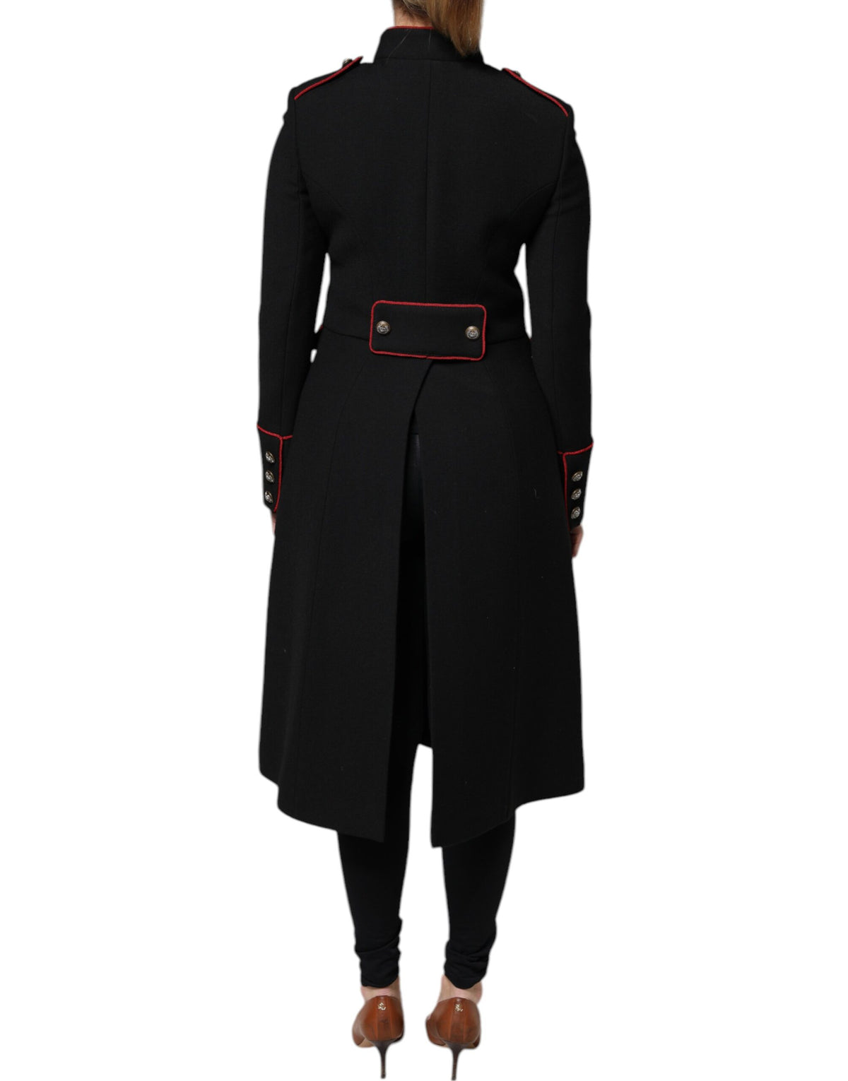 Dolce & Gabbana Women's Single Breasted Virgin Wool Silk Nylon & Elastane Trench Coat - Black Red
