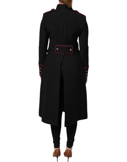 Dolce & Gabbana Women's Single Breasted Virgin Wool Silk Nylon & Elastane Trench Coat - Black Red