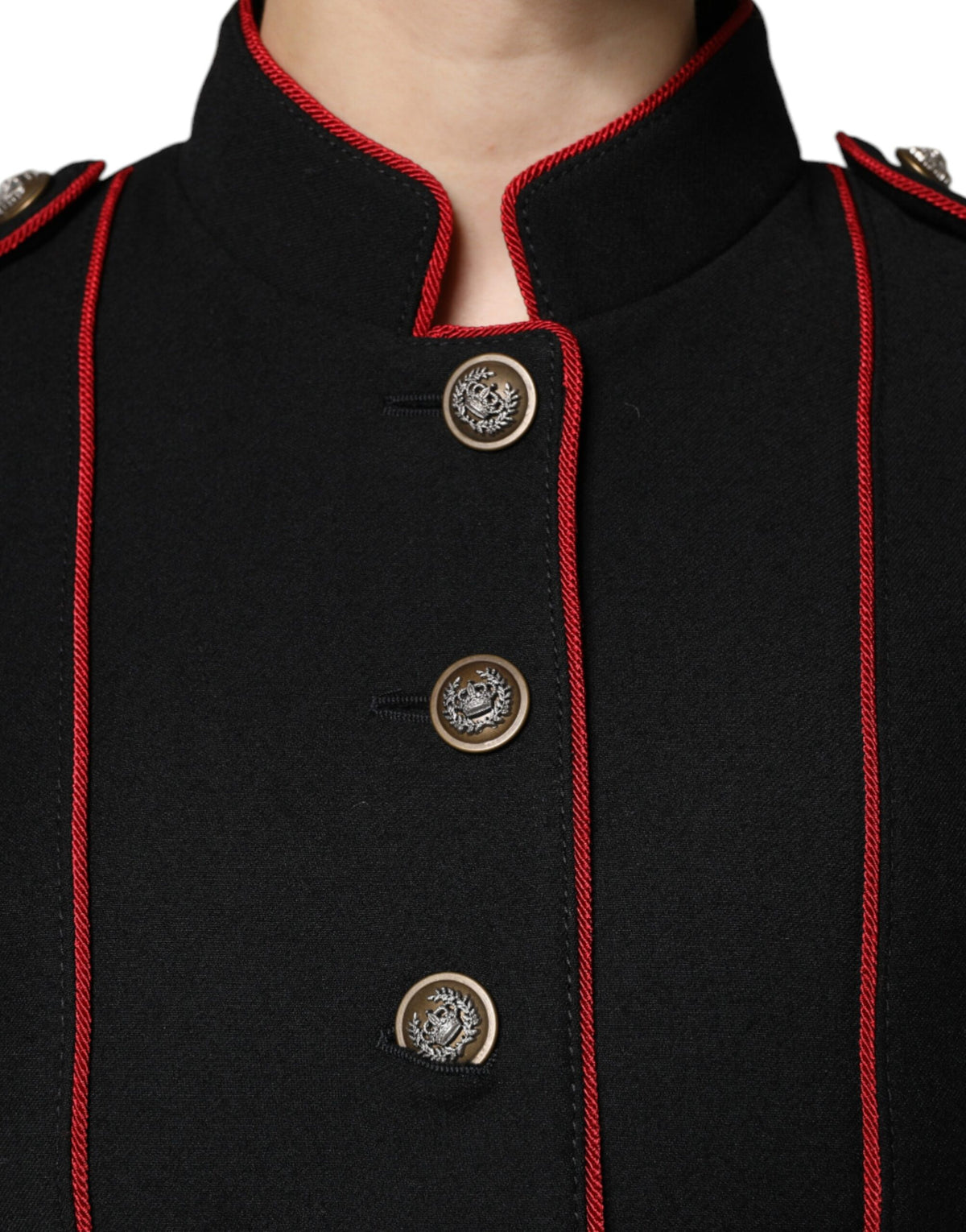 Dolce & Gabbana Women's Single Breasted Virgin Wool Silk Nylon & Elastane Trench Coat - Black Red