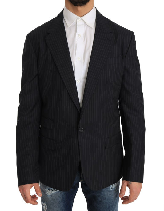 Dolce & Gabbana Men's Gray Striped Wool Jacket Coat Slim Blazer