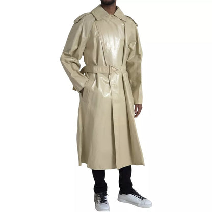 Bottega Veneta Men's Waterproof Calf & Lambskin Leather Trench Coat - Beige Black