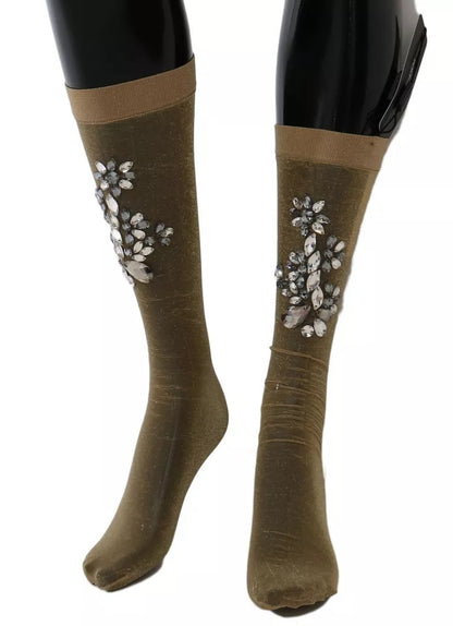 Dolce & Gabbana Women's Nylon Polyester & Calf Leather Socks - Gold Gray Floral