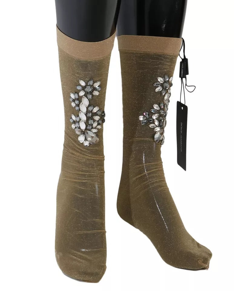 Dolce & Gabbana Women's Nylon Polyester & Calf Leather Socks - Gold Gray Floral