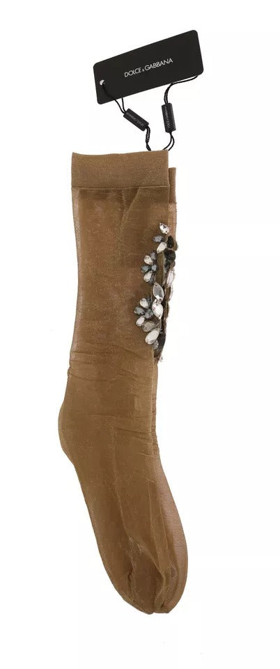 Dolce & Gabbana Women's Nylon Polyester & Calf Leather Socks - Gold Gray Floral