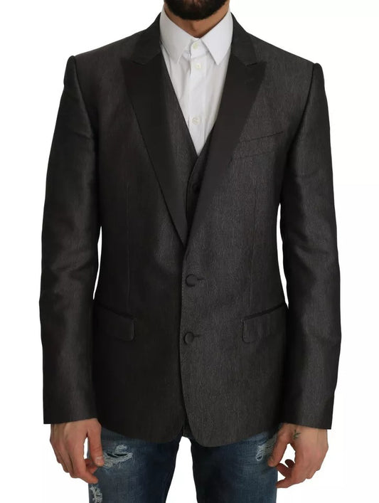 Dolce & Gabbana Fantasy Men's Single Breasted Polyester Silk Rayon & Wool Blazer - Gray Patterned