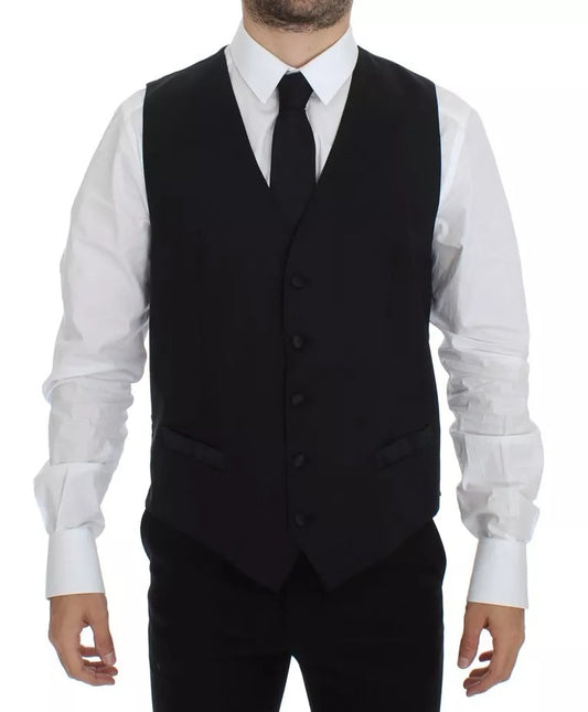 Dolce & Gabbana Unisex Single Breasted Polyester Silk & Wool Vest - Black