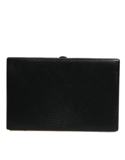 Dolce & Gabbana Goat Leather Aluminium Evening Box Clutch Handbag - Black Gold