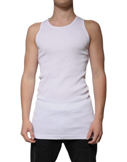Tank Top by Dolce & Gabbana for men in cotton white showcases a sublime silhouette, with sleeveless and round neckline details for a sublime finish.