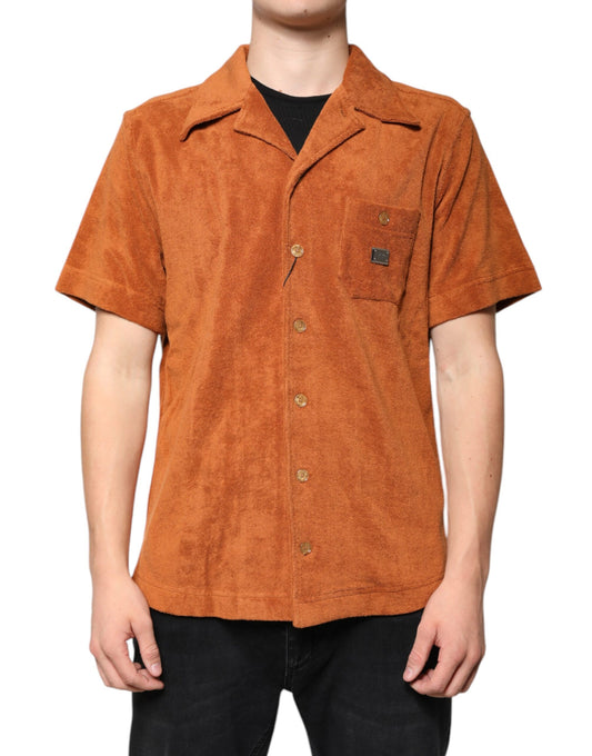 Dolce & Gabbana Hazel Men's Regular Fit Short-Sleeve Velvet Cotton Shirt - Brown