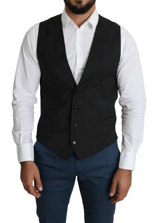 Dolce & Gabbana Men's Single Breasted Virgin Wool Polyester Rayon & Acetate Vest - Black