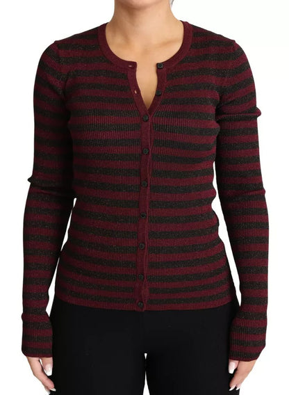 Dolce & Gabbana Women's Regular Fit Polyester Rayon & Viscose Cardigan - Black Red Striped